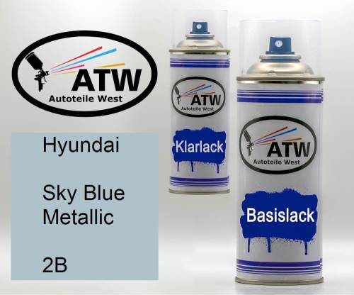 Hyundai, Sky Blue Metallic, 2B: 400ml Sprühdose + 400ml Klarlack - Set, von ATW Autoteile West.